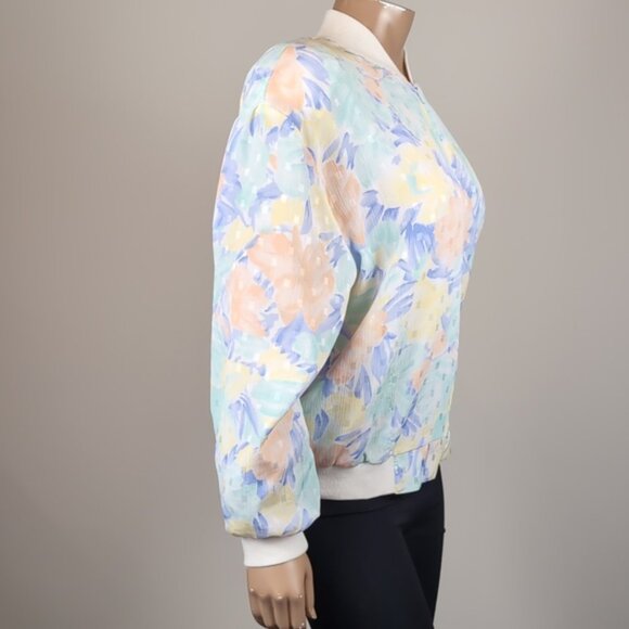 Vintage 90s Alia Floral Bomber Jacket Spring Windbreaker Lightweight Abstract - Picture 8 of 15